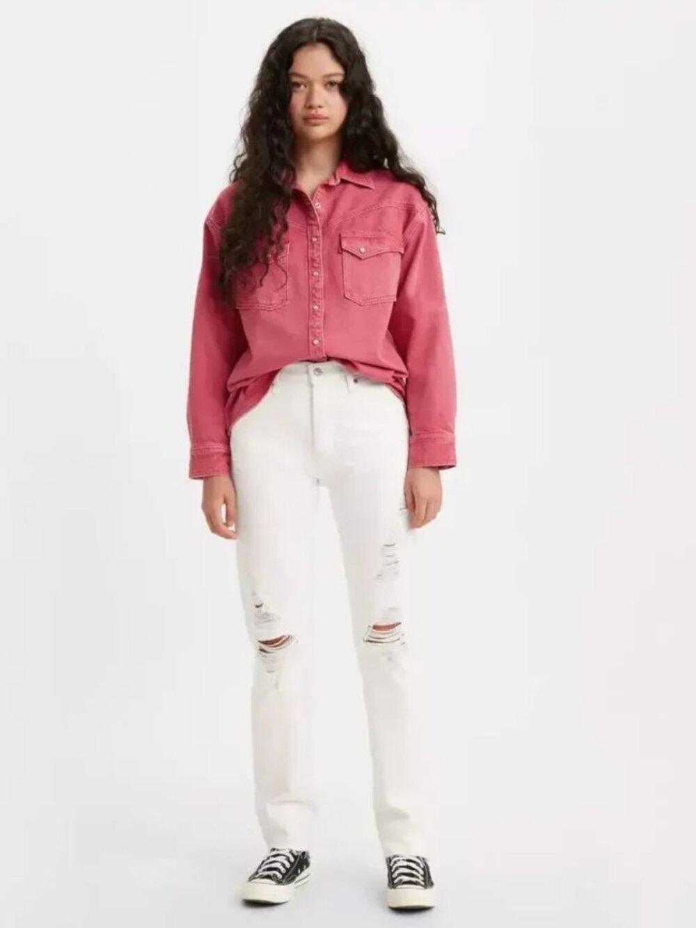 Women's NWT Levi’s 501 Original Straight Leg White Distressed Jeans